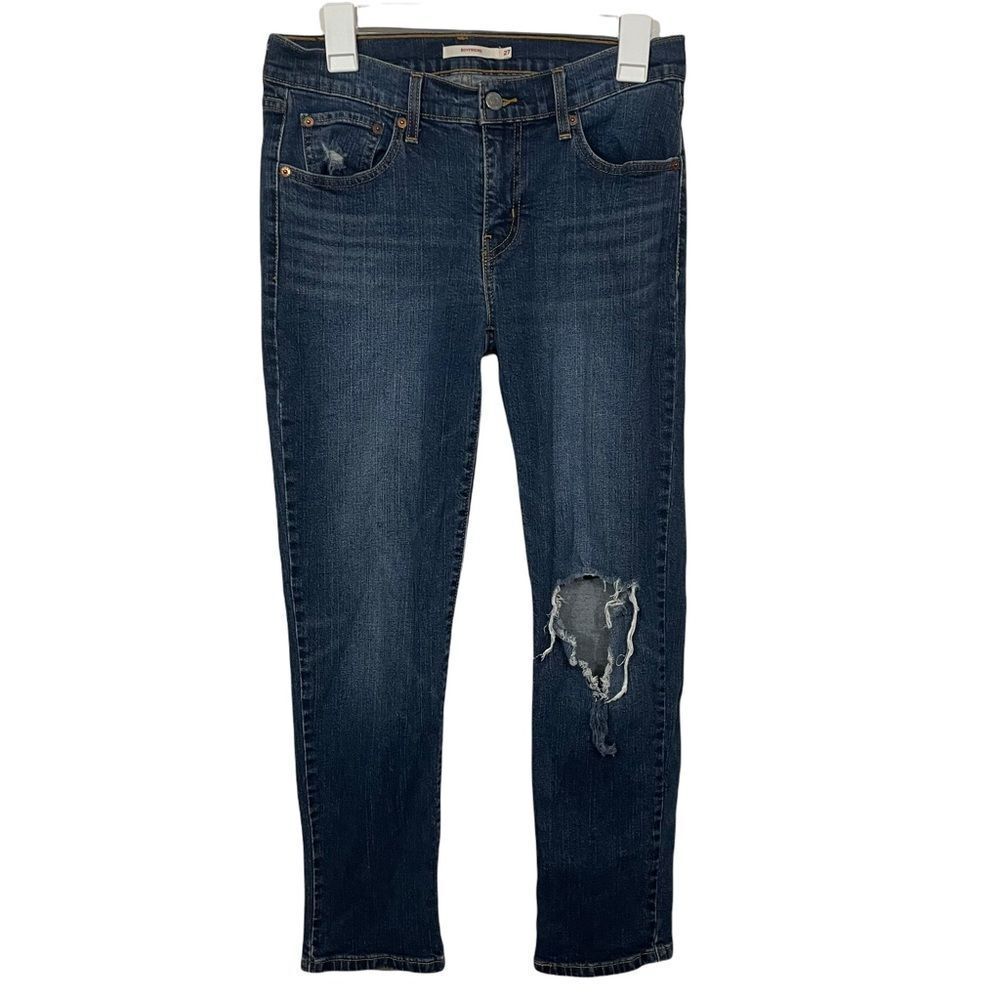 Levi’s Medium Wash Mid Rise Distressed Boyfriend Jeans